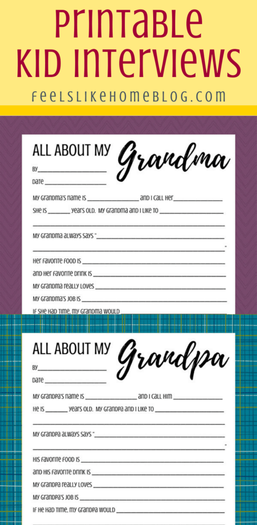 A close up of the All about my Grandma  and Grandpa printables on a white background