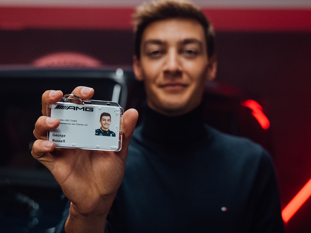 George Russell shares his Mercedes-AMG identification card.