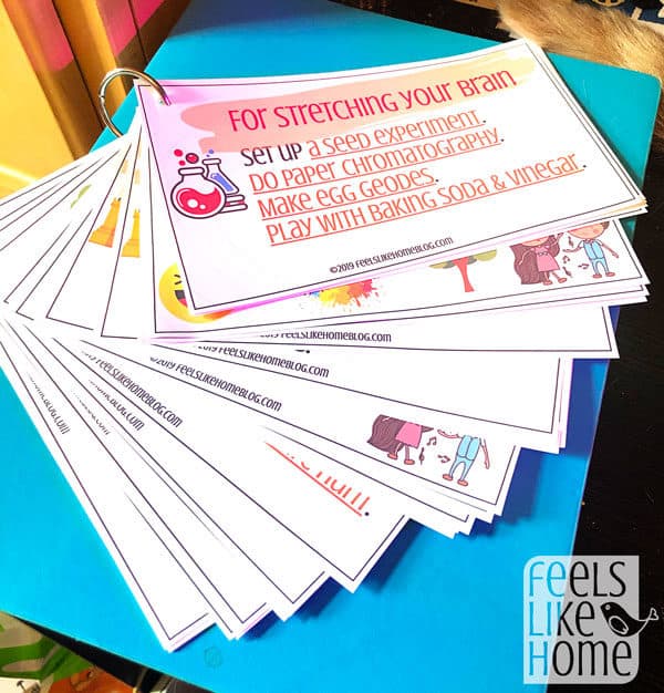 A close up of an activity cards