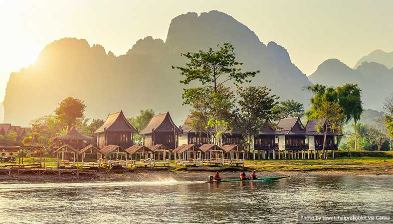 Bungalows along Nam Song River in Vang Vieng