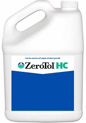 A close up square image of a plastic bottle of ZeroTol HC isolated on a white background.