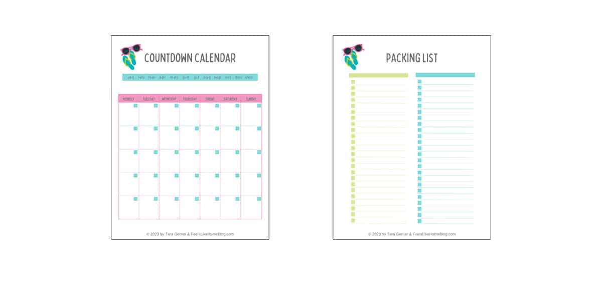 Sample pages from the Family Vacation Planner