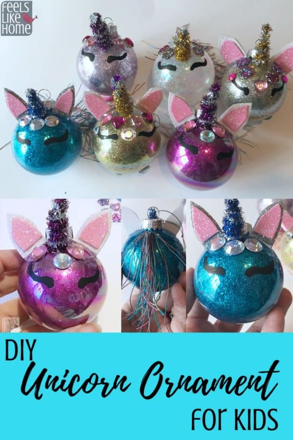 A collage of unicorn Christmas tree ornaments