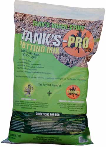 A vertical product photo of a bag of Tank\'s Pro Potting Mix.